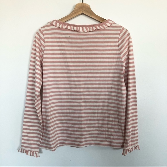 Boden ruffle neck breton striped long sleeve cotton t-shirt size medium - Picture 5 of 7